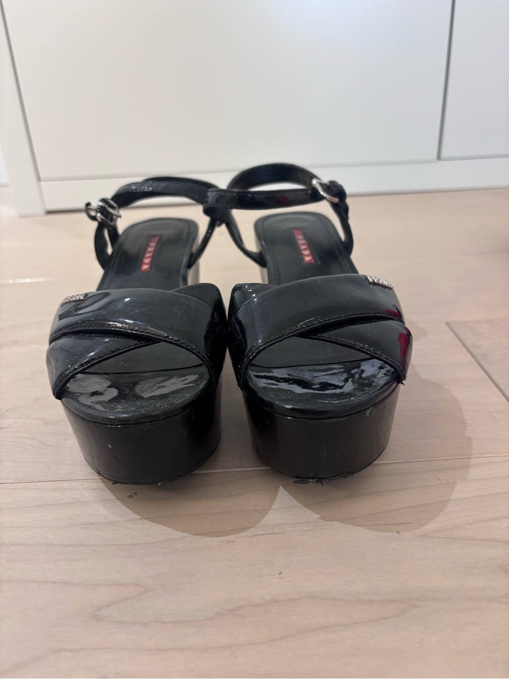 Prada Black Patent Leather Crisscross Slingback Sandals - Picture 2 of 5